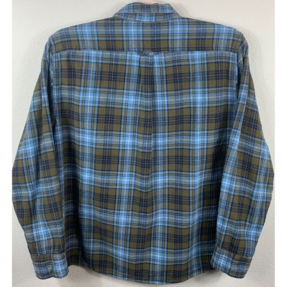Eddie Bauer Mens XL Flannel Shirt Blue Olive Green Plaid Cotton EMT5568S - Picture 4 of 10